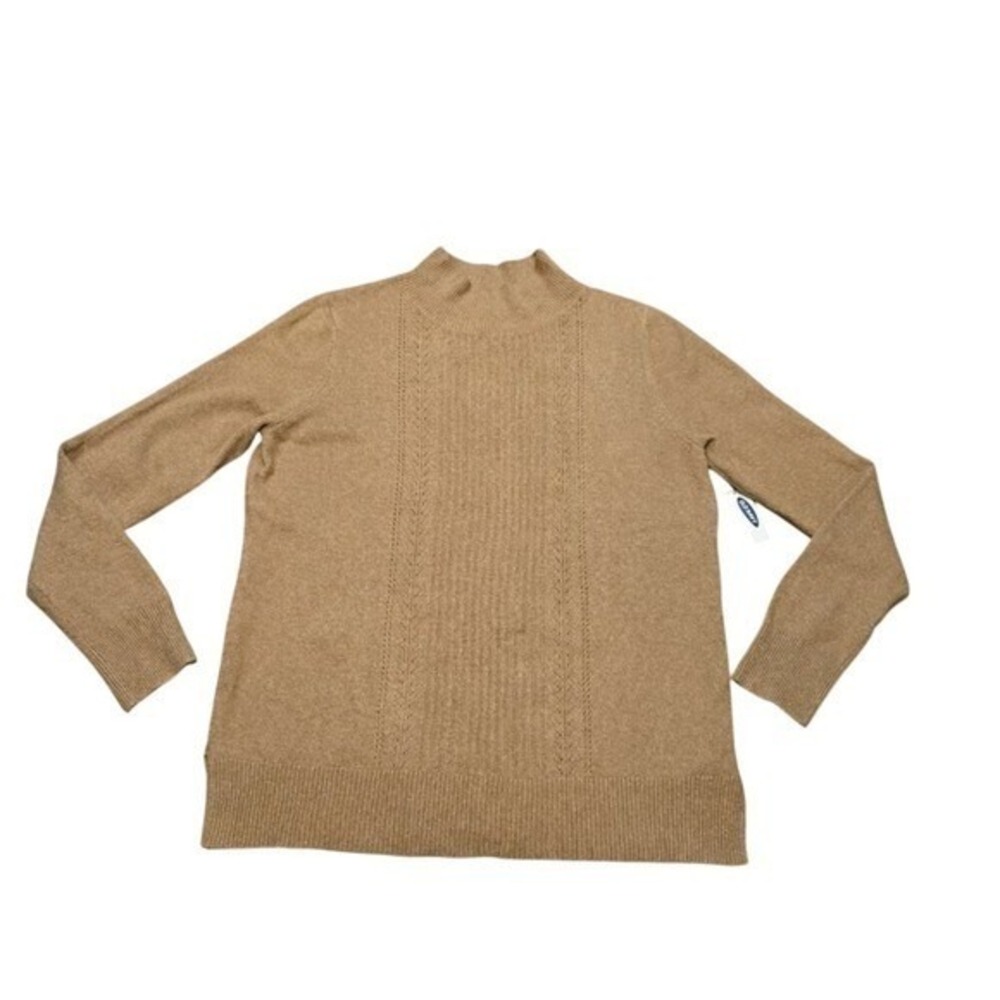 Old Navy NWT L Mock Neck Sweater Camel Brown Pointelle Ribbed Knit New